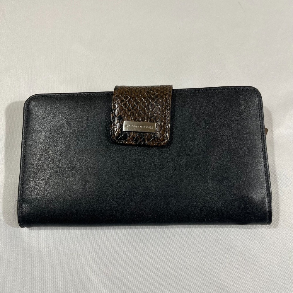 Evan Picone Black Wallet Faux Snakeskin Trim Snap Closure Organizer Clutch